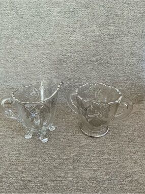 #856 GUC Vintage Silver City Glass Co. Sugar & Creamer w/Silver Overlay